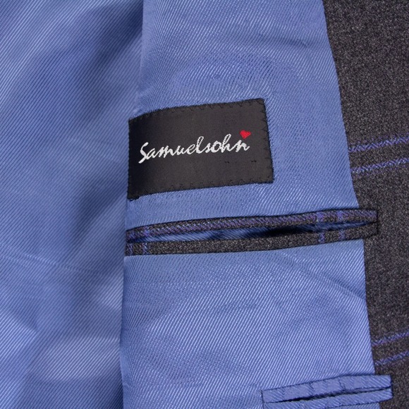 Samuelsohn‎ Mens 44L Gray Blue Windowpane Cashmere Wool Blend Blazer Sport Coat - Picture 6 of 16